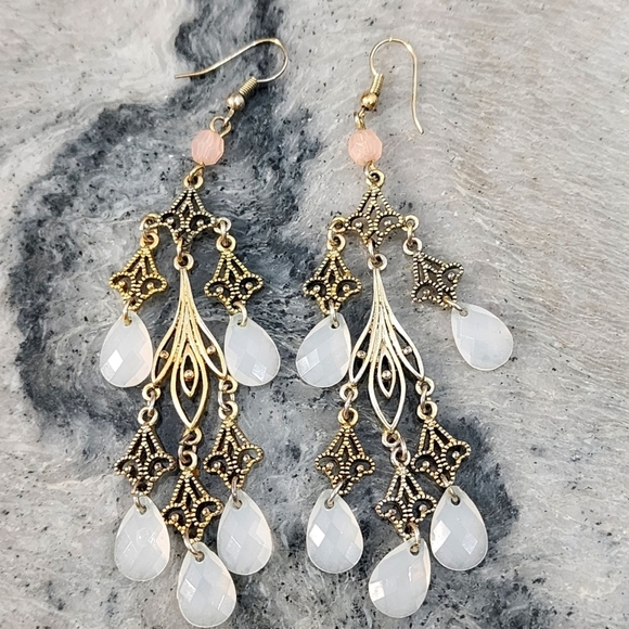 Bohemian Gold Filigree Crystal Drop Earrings - Picture 1 of 5